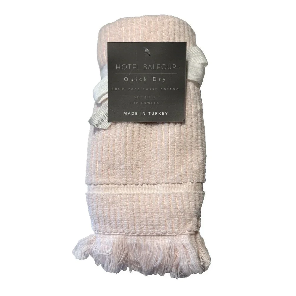 Hotel Balfour Fingertip Towels Baby Pink Cotton Ribbed Made in Turkey Set Of 2